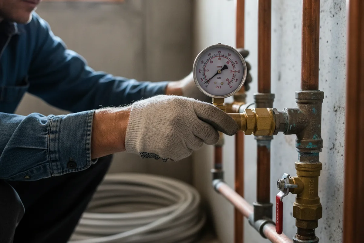 Pressure testing a repaired line during Water Line Repair in Tangier